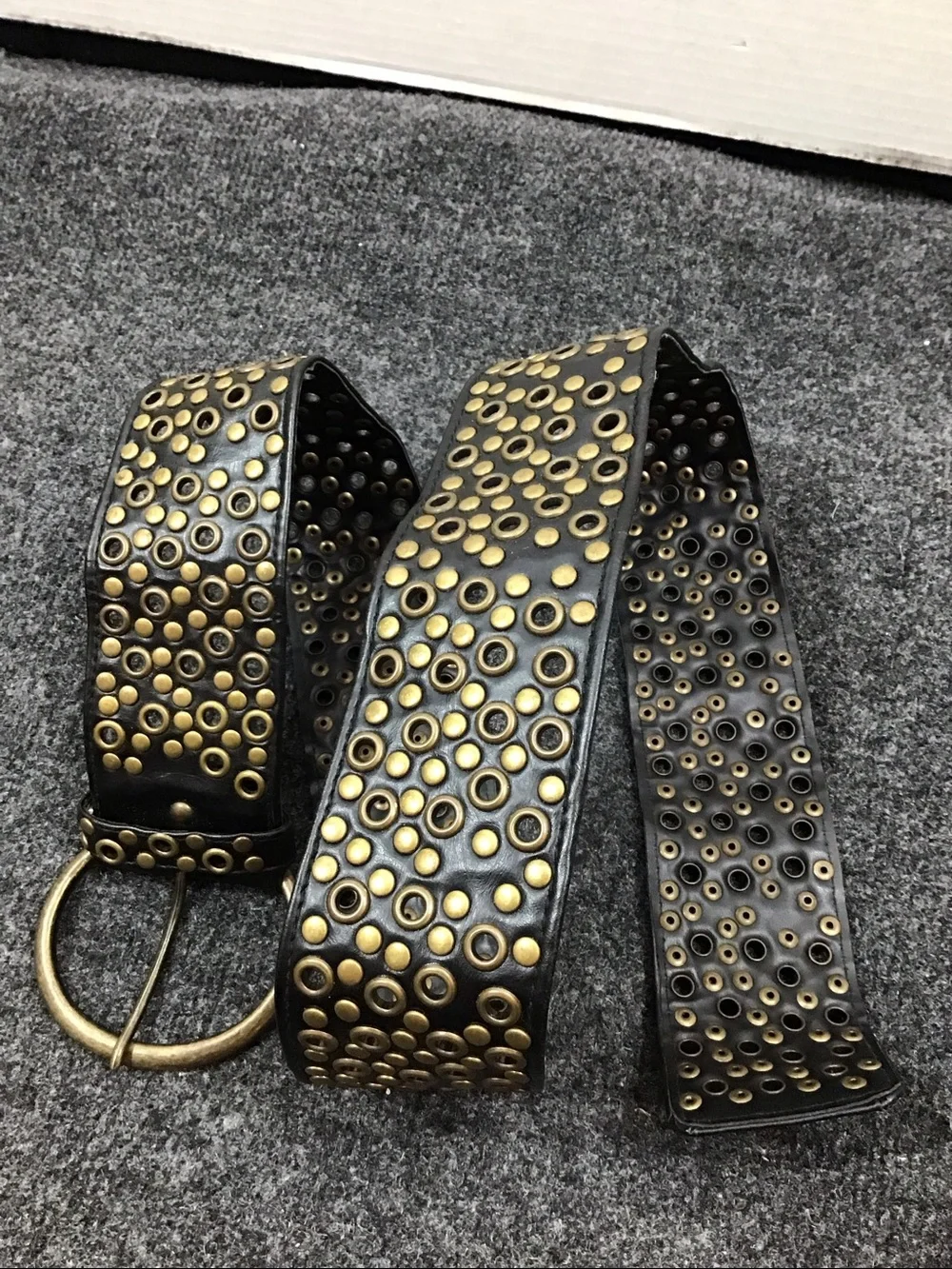 Vintage brown faux leather with gold studs and grommets hip belt